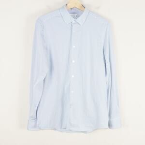 Zara Long Sleeve Button Down Blue Striped Stretch Slim Fit Shirt Mens Sz M